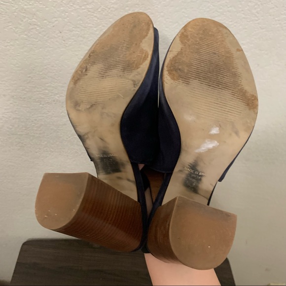 Steve Madden Claara navy blue suede leather block wood heel 8.5 - Picture 8 of 11